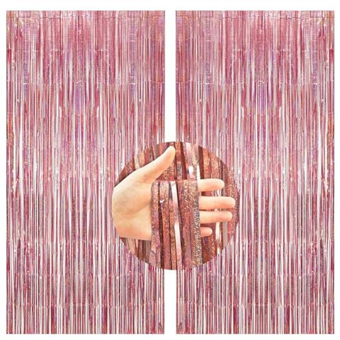 2 Stück Rosegold Glitzer Lametta Vorhänge(1m x 2.5m),Tinsel Curtain für Party Dekoration