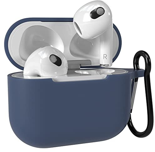 EAZY CASE - Schutzhülle für AirPods 3 Hülle Blau Silikon Case Stoßfest mit Karabiner geeignet als Schlüsselanhänger Antikratz Etui rutschfeste Silikonhülle für Airpod 3. Generation in Dunkelblau