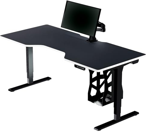 LeetDesk Dark Gaming Tavolo in nero bianco - Scrivania elettrica regolabile in altezza - Scrivania per computer - Ergonomico - Minimalista - 180 x 80 cm - Cockpit