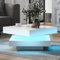 Dalred Weißer quadratischer Hochglanz, Couchtisch mit drehbarer Platte, Moderner Techno-Stil mit 16-farbigem LED-Licht, 70x70x36 cm