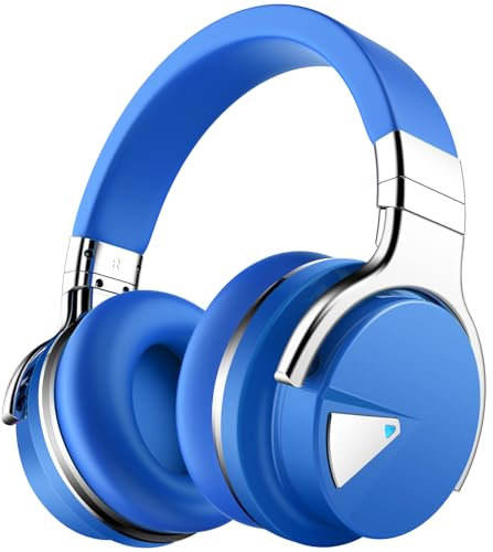 GarageRock E7 Active Noise Cancelling Headphones Bluetooth Headphones Wireless Headphones Over Ear with Microphone Deep Bass, Comfortable Protein Earpads, 30 Hours Playtime for Travel/Work, Blue