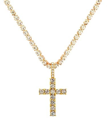 Trend Halskette Ketten Schmuck Herren Frauen Anhänger Necklace Punk Hip Hop Kreuz Anhänger Halskette Für Frauen Männer Bling Iced Out Kristall Kette Halskette Am Hals 041701Gd