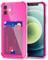 Svanove for iPhone 12 Case Wallet Clear, Card Holder Case with Credit Card Slot, Thin Slim Transparent Silicone Grip Soft Rubber Protective Shockproof Airbag Bumper for Women, Hot Pink