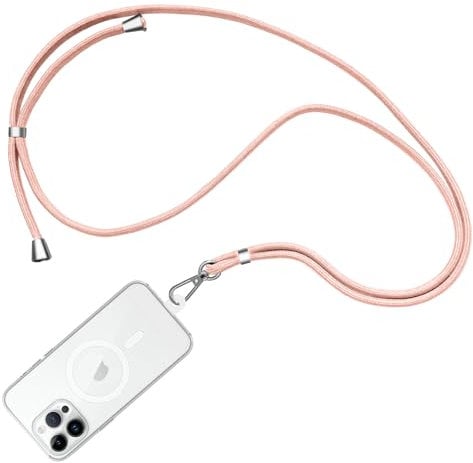 WOOZ Phone Lanyard Crossbody Phone Strap, 1.6m Nylon Phone Neck Strap compatible with Most Smartphones and Cases (Rose Pink)