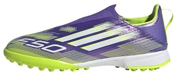 adidas Unisex Kids F50 League Laceless Turf Football Boots Kids, Purple Rush/Cloud White/Lucid Lemon, 2 UK
