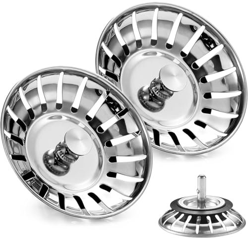 (2 Pack) Upgraded Kitchen Sink Plug Strainer Stainless Steel Strainers Sink Plugs Replacement for Food/Hair Catcher - UK Sinks Hole Diameter 78mm