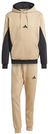 adidas Uomo SPORTSWEAR 300G FLEECE COLORBLOCK HOODED TRACKSUIT, warm sandstone/black, S