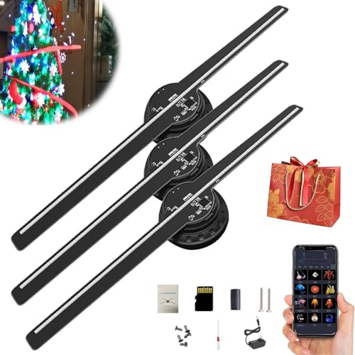 Proiettore ologramma 3D, 3D ologramma LED Fan Projector con app Remote Control, HD WiFi ologramma proiettore Advertising Display per albero di Natale Halloween (3 pezzi)