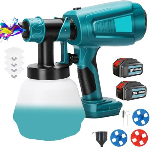 Akku Farbsprühsystem, Elektrische Spritzpistole, Ersatz für Makita 18V Akku, 1000 ML 3 Spritzmuster für Gartenzaun und Auto Elektro Lackierpistole, Farbspritzpistole Elektrisch