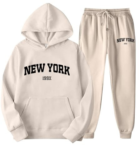 Generisch Jogginganzug Set Sweatshirt und Jogginghose Warmes Trainingsanzug Langarm Sportanzug Sport Outfit Zweiteiler Elegant Jogger Bequem Baggy Stretch