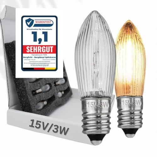 BERGLäMPL 10er Pack E10 Glühbirnen 15V / 3W Ersatzlampen für Schwibbogen und Lichtbögen, 2150K Warmweiß (15V/3W)