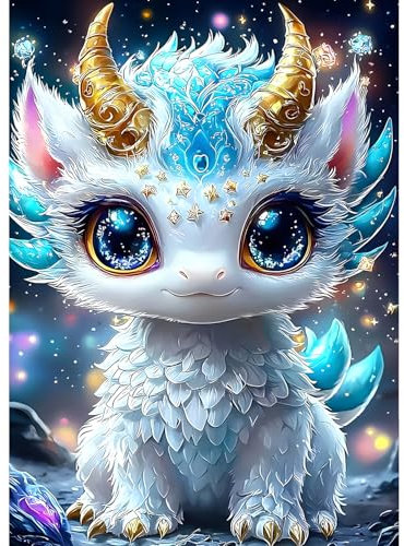 QQYRHN Dragon Diamond Painting Kits for Beginners Adults,5D Cartoon Diamond Art Kits, DIY Dragon Round Full Drill Diamond Dots Diamond Gem Art with Painting Kits for Home Wall Decor 12x16 Inch