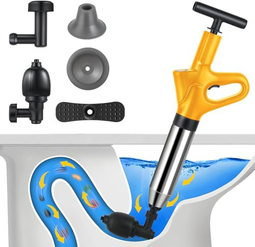 Stura Lavandini e Scarichi, Sturatubi Aria Compressa con barometro, Sturalavandini a Pressione con Quattro Diverse Ventose per Bagni Servizi Igienici Lavabi