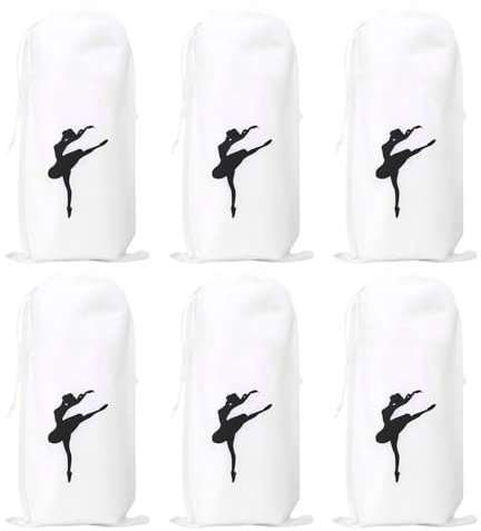 6 Stück Ballettschuh-Taschen mit doppeltem Kordelzug, Schuhbeutel, Spitzenschuhe, tragbarer Reise-Ballett-Rucksack, Mehrzweck-Kordelzugsack, weiß, Einheitsgröße