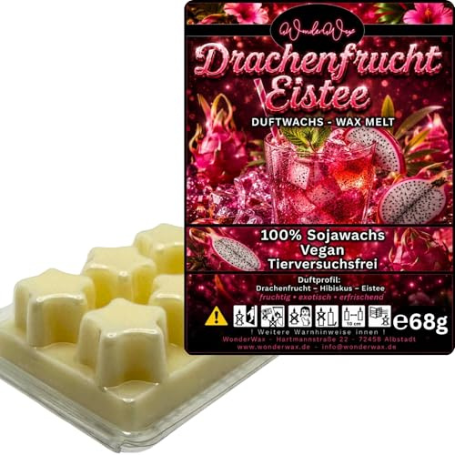 WonderWax® Duftriegel 6 x Duftwachs Sterne Weiß Drachenfrucht Eistee | Farbe: Weiß | Raumduft für Duftlampen, Wax Melt, Sojawachs, Indoor Duftöl Wachs schmelzen für Aromalampe