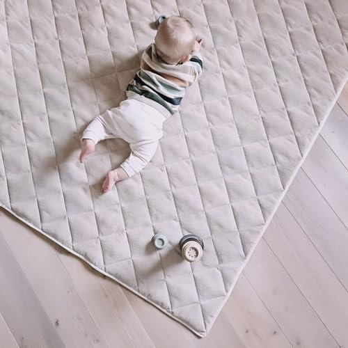 Sanosoft® Soft-Cord Krabbeldecke - rutsch- & wasserfest - Öko Tex & Made in Germany (Natur/Creme, 120x120cm)