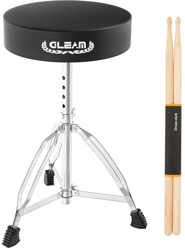 GLEAM Drum Throne Height Adjustable - Drum Seat Thick Padded for Adults and Kids Universal Drum Stools with Anti-Slip Feet Drum Chair Black