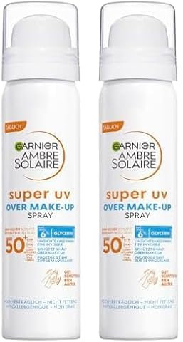Garnier Super UV Over Make-up Spray mit LSF 50+, Schutz für das Gesicht gegen UV-Strahlen und äußere Umwelteinflüsse, Mit feuchtigkeitsspendender Hyaluronsäure, Ambre Solaire, 1 x 75 ml