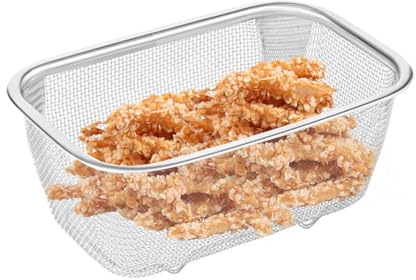 Cestello in rete per frittura, in acciaio, rettangolare, setaccio fine, per riporre il lavaggio, multifunzione per lavello da cucina, scolare, scolare, sciacquare frutta, verdura