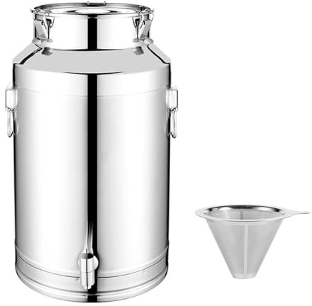 Yiustldd Bidon de Transport de Lait en Acier Inoxydable de 5 à 22 L avec Robinet, Entonnoir à Mailles 250 pour liquides,22L