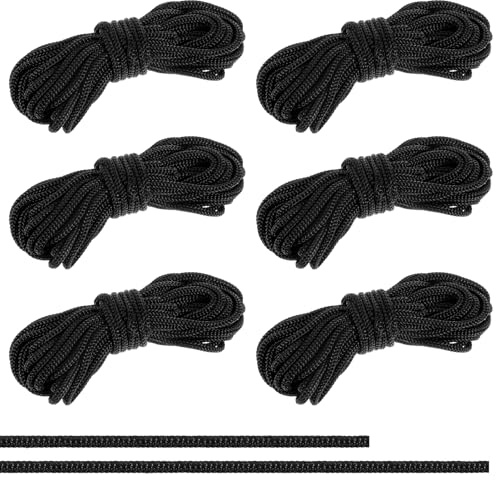 6 Pieces Trampoline Net Connection Rope, 16 Feet Each, 0.2 Inch Thick Black Tie Down Rope Replacement Parts Long Safety Trampoline Net Cords for Enclosure Nets