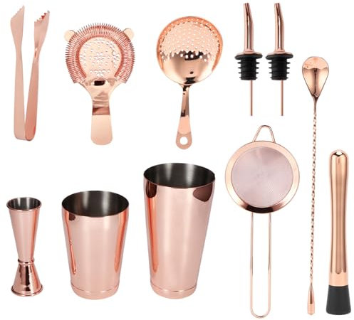 Lvifloae 11pcs / Set Cocktail Cocktail Shaker Set Bartender Kit Cocktail Cocktail Sweet en Acier en Acier Inoxydable pour Les Accessoires de fête à Domicile pour Barman (Or)