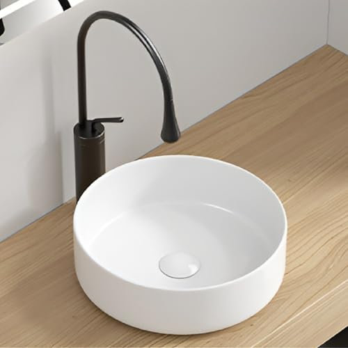 Lavandino Da Appoggio For Bagno Con Rubinetto, Lavabo Da Appoggio In Ceramica, Lavandini Rotondi, Piccolo Lavabo For Appartamento, For Balcone, Lavatrice Sopra Il Guardaroba(31x31x12cm)