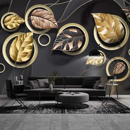 YueMingDi 3D Wallpaper Living Room Sofa Yellow Plants Leaves Landscape Bedroom Background Decoration Wallpaper-350Cm×256Cm