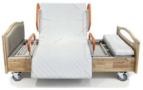 Juodkeo Vollholz Voll-Elektrisch verstellbare Krankenhausbetten mit Rotationsfunktion, medizinisches Bett für zu Hause, mit Hochdicht-Schaum-Matratze & Rail-Paket, bis 200kg