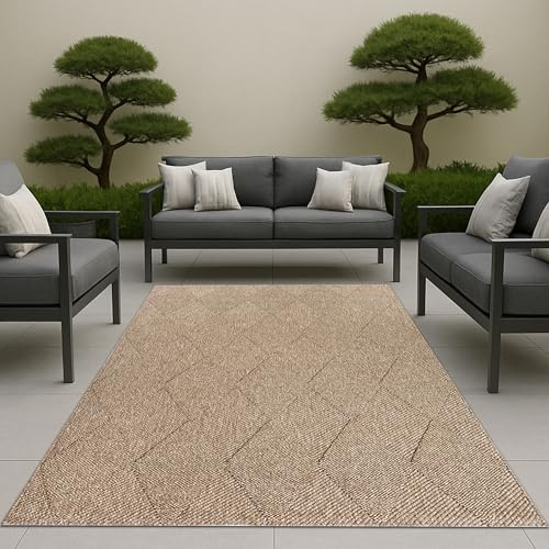 CARPETIA In & Outdoor Teppich für Balkon Terrasse Wohnzimmer mit Jute Optik und Strukturmuster robust pflegeleicht beige 80 x 150 cm