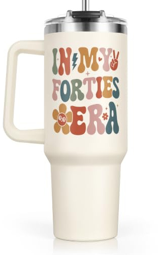 40th Birthday Gifts for Women Water Bottle with Handle and Straw Lid 1.18L | 40th Birthday Decoration Gift for Her, Best Friend, Daughter, Sister, 40 Year Old Gifts – in My Forties Era Cup Travle Mug