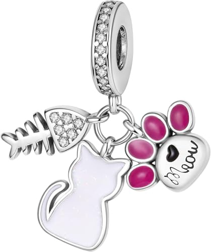925 Sterling Silber Charms Für Armbänder Handtasche Baumeln Anhänger Perlen Süße Katze Schildkröte Charms Schmuck Geschenk Für Frauen, Cute Cat and Fishbone Charm