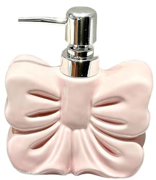 LOVIVER Bow Hand Soap Dispenser with Pump, Cute,Decorative Liquid Jar, Ceramic Soap Bottle Lotion Bottle for Kitchen Bathroom, Pink