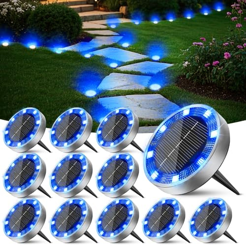 Peasur Solar Bodenleuchten Aussen, 12 Stück 8 LED Blau Solarlampen für Außen Garten Wetterfest, Solarleuchten Gartenbeleuchtung für Weg Rasen Gehweg
