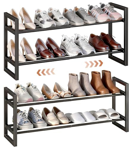 IBUYKE 2 Paquete de Zapatero Extensible, 45-83cm Ajustable, Negro TXJ002B-2 | Pequeño Organizador de Zapatos de Metal, Estantería para Zapatos Apilable, para Entrada Sala de Esta Armario