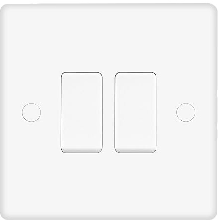 EVOGES Vector 2 Gang 2 Way 10AX Light Switch – White, SP Rocker, Gloss Finish (2 Gang)