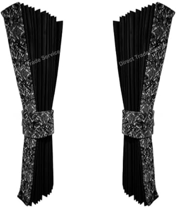 Direct Trade Service LKW Seitenvorhänge Set, Schwarz mit grauem dänischem Plüschbesatz, 240 x 93 cm, 2 vorgefaltete Vorhänge mit dänischem Plüsch Vorhangbänder, Universal Passform für Fahrerkabinen