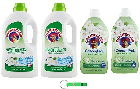 Chanteclair Testpaket Weißer Moschus, 2x Waschmittel 1260ml + 2x Weichspüler Konzentrat 1140ml + Beni Culinari Kostenloser Schlüsselanhänger