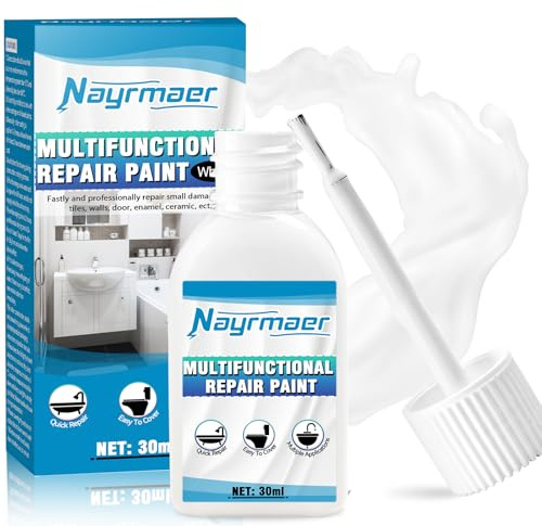 Nayrmaer Emaille Reparatur Lack, 30ml Badewannenlack, Wasserfest Fliesenlack Badezimmer Weiß, Wandfarbe Ausbessern Weiß Geeignet für Badewannen, Toiletten, Fliesen, Wände, Duschen usw.
