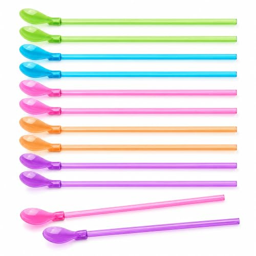 10 Pcs Slush Straws Reusable Slushie Straws with Spoon(24cm 5 Colors) | 2-in-1 Straw Spoon for Smoothies, Bubble Tea, Milkshakes and Coffee, Reusable Design for Everyday Drinks