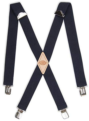 Dickies Men's 1 1/2 inch Solid Straight Clip Adjustable X Back Suspender, Navy, One size