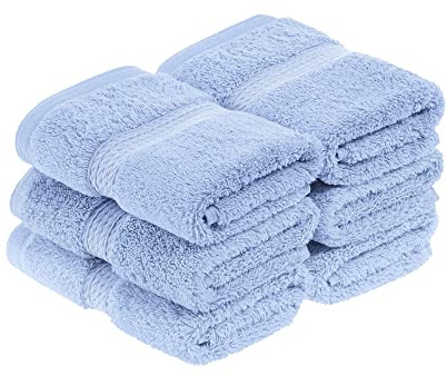 Superior Egyptian Cotton Plush & Absorbent, Face Towel Set of 6, Light Blue
