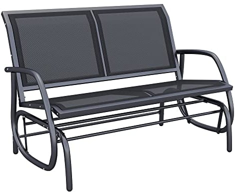 Outsunny 2-Person Outdoor Glider Bench Patio 2 Seater Swing Gliding Chair Loveseat w/Power Coated Steel Frame for Backyard Garden Porch, Black