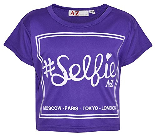 A2Z 4 Kids Girls Selfie Print Crop - New Crop Top #Selfie Purple 13
