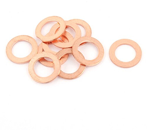 sourcingmap 10pcs 10mm x 16mm x 1mm Flat Ring Copper Crush Washer Sealing Gasket Fastener