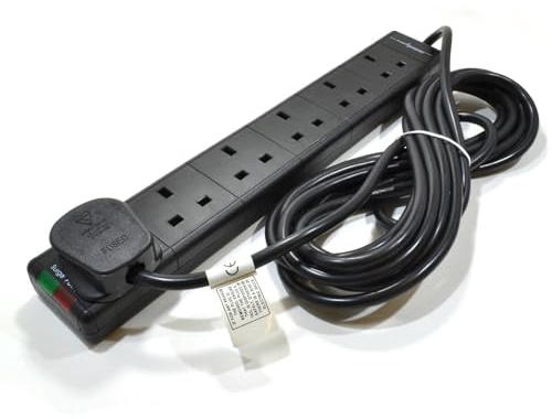 kenable Überspannungsschutz Steckdosenleiste 6-Fach mit Neonlicht Schwarz 5m Kabel 13A 250V BS1363/A
