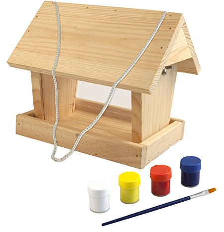 Windhager Vogelfuttersilo-Bausatz Woodpecker, Vogelhaus Futterstation, inklusive Farbset zum Bemalen, 17 x 22 x 19 cm, 06945, Beige