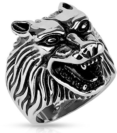 Autiga Cooler Herrenring Edelstahl Herren Ring Wolf Kopf Biker Gothic Männer