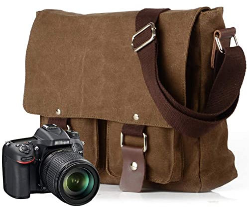 Peacechaos Men's Canvas Leather DSLR SLR Vintage Camera Messenger Bag (Brown(2))