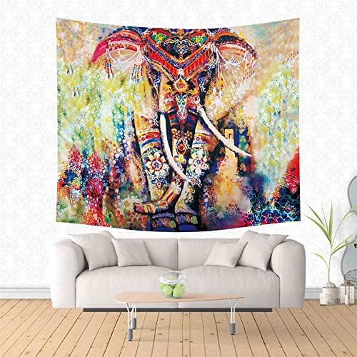 Wandteppich Mandala Moderne Tapisserie Yoga Matte Wand Hängende Dekoration für Wohnung Wohnheim Schlafzimmer Wohnzimmer Tisch Couch Cover Square Strandtuch (150 x 130cm, Indien Elefant)